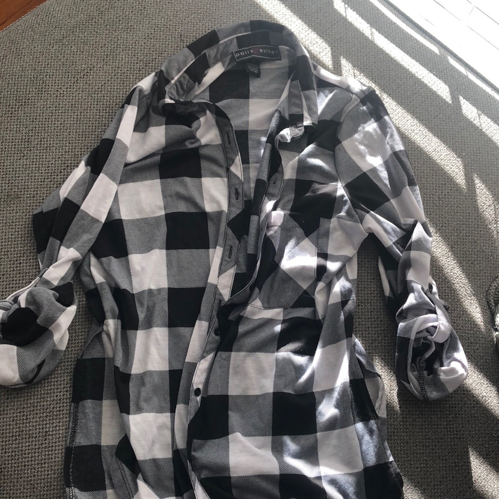 Black and white plaid tunic button up